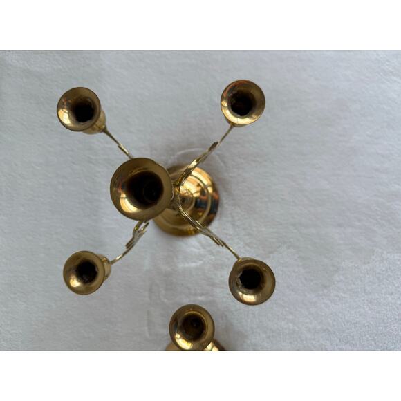 Vintage Ornate 2 Piece Gold Brass Candelabra Candleholder 5 Candle Holder - Picture 12 of 12